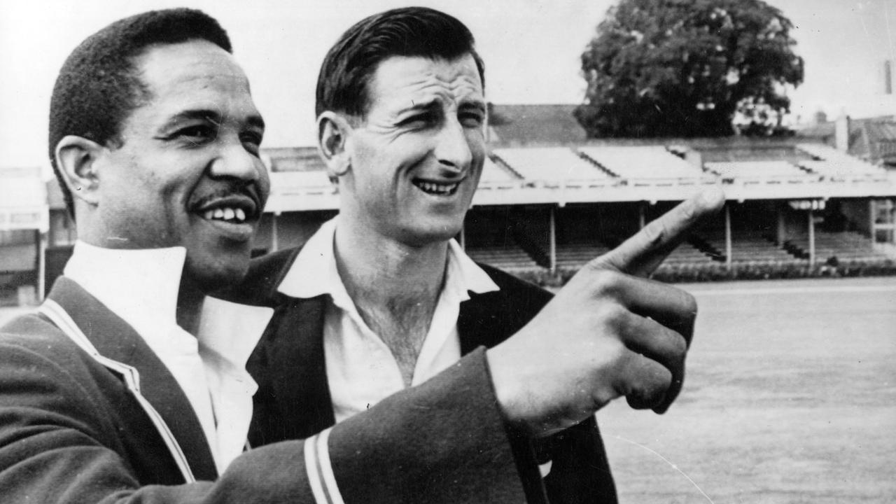 Lawry with Sir Garfield Sobers at Trent Bridge.