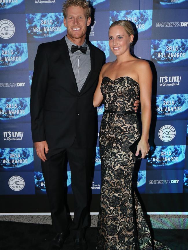 Gold Coaster Bede Durbidge and wife Tarryn arrive at the awards. Picture: Mike Batterham