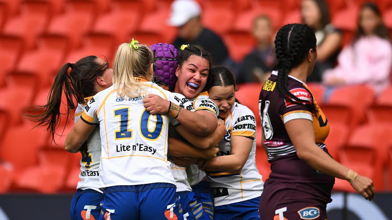 Kennedy Cherrington was involved in everything as the Eels stunned the Broncos. Picture: Albert Perez/Getty Images