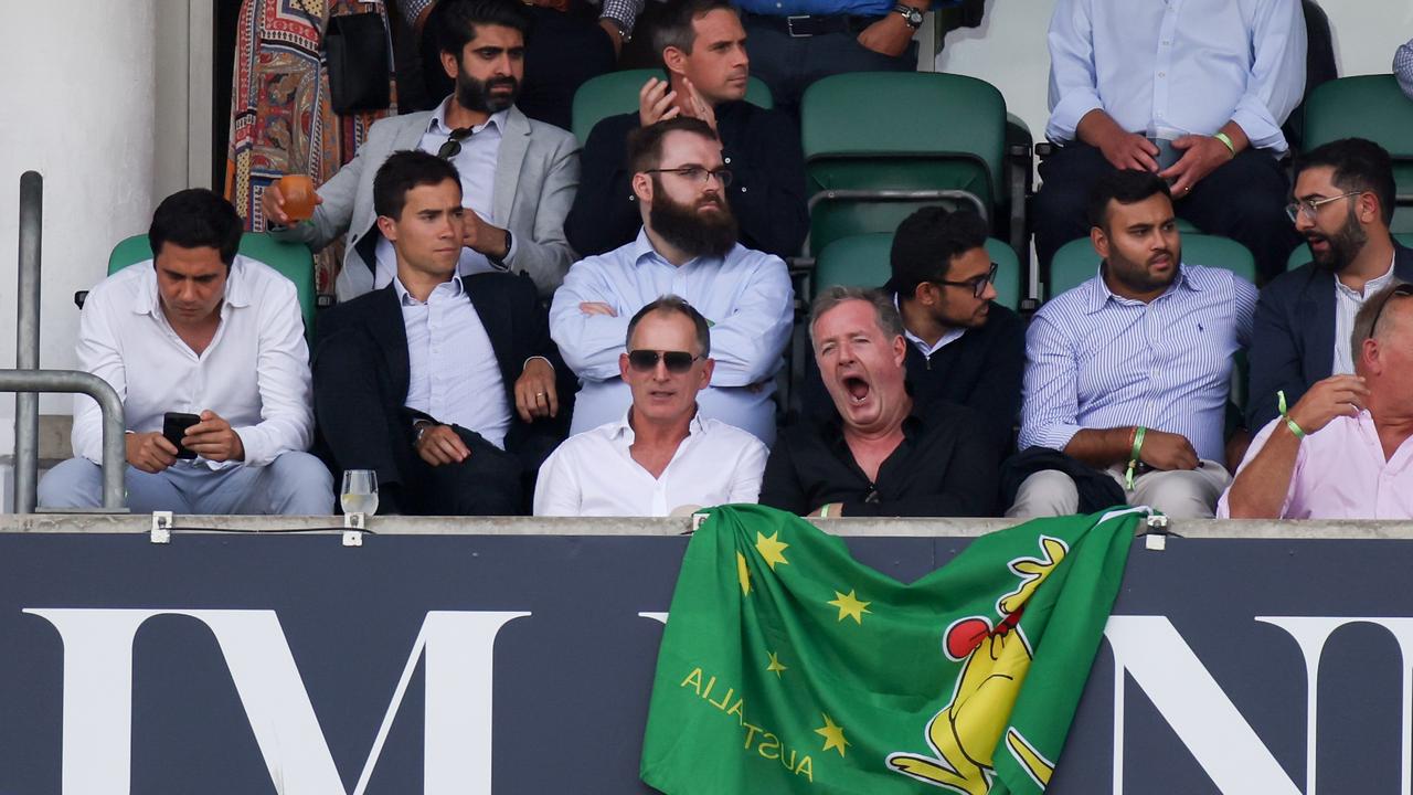 Piers Morgan yawning while watching Australia retain the Urn. Photo by Ryan Pierse/Getty Images.