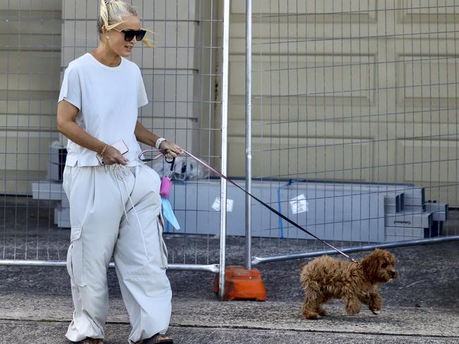 The radio host looked happy and healthy as she walked Sadie on the promenade. Picture: Media Mode