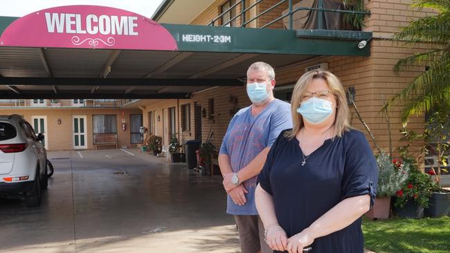 Mildura Plaza Motor Inn managing directors Phil Austen and Sandy Bock are ready to welcome back visitors from regional Victoria. Picture: Michael DiFabrizio