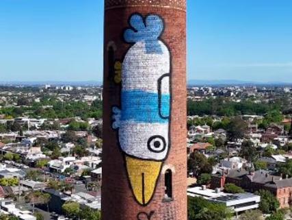 Pam the Bird on the Clifton Hill chimney Picture: Supplied