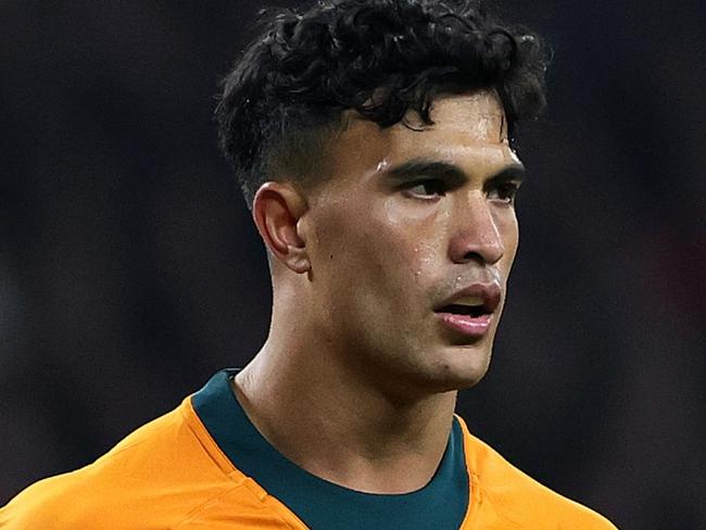 LONDON, ENGLAND - NOVEMBER 09:  Joseph-Aukuso Suaalii of Australia looks on during the Autumn Nations Series 2025 match between England and Australia at Allianz Twickenham Stadium on November 09, 2024 in London, England. (Photo by David Rogers/Getty Images)