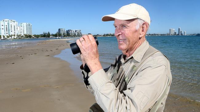 Conservationist Bob Westerman watches for Eastern Curlews on the island. Picture: Richard Gosling.