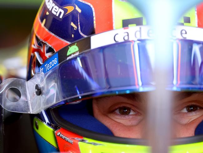 BAKU, AZERBAIJAN - APRIL 28: Oscar Piastri of Australia and McLaren prepares to drive in the garage during practice ahead of the F1 Grand Prix of Azerbaijan at Baku City Circuit on April 28, 2023 in Baku, Azerbaijan. (Photo by Alex Pantling/Getty Images)