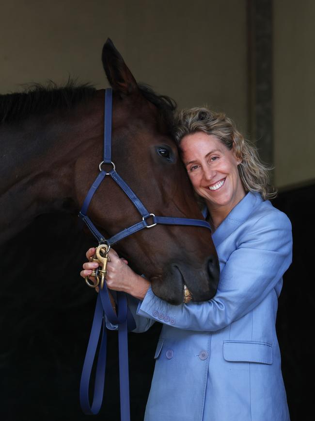 Kylie Rogers at the stables at Flemington. Picture: Jason Edwards