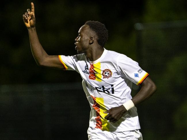 Bul Juach celebrates a goal for Altona Magic. Picture MP Images