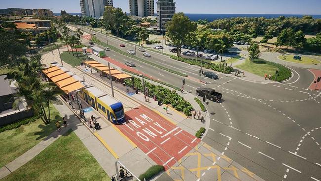 Artist impression of the light rail passing through Palm Beach.