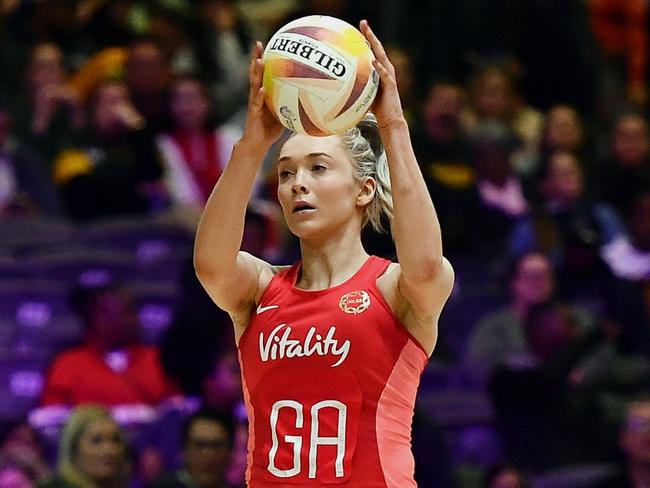 CAPE TOWN, SOUTH AFRICA - JULY 30: Helen Housby of England during the Netball World Cup 2023, Pool B match between England and Scotland at Cape Town International Convention Centre Court 1 on July 30, 2023 in Cape Town, South Africa. (Photo by Ashley Vlotman/Gallo Images/Netball World Cup 2023 via Getty Images)