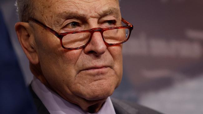 He’s going for a sort of dweebish Albus Dumbledore vibe, I think. Except in the biopic, young Schumer will most definitely not be played by Jude Law. Picture: Kevin Dietsch/Getty Images via AFP