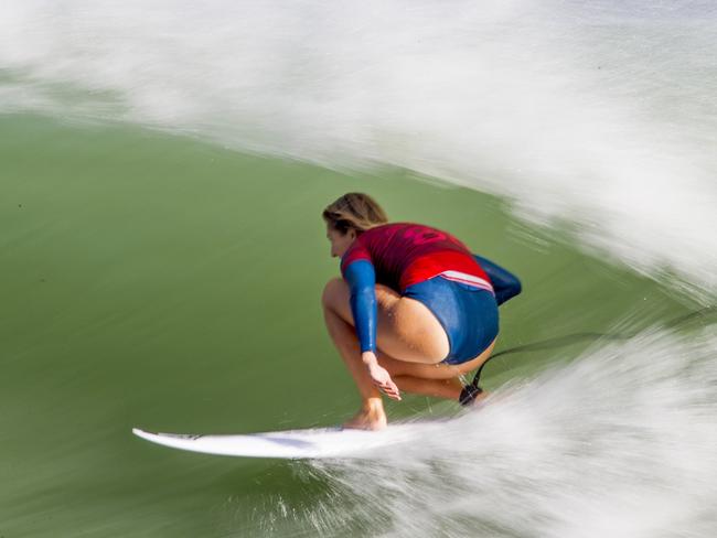 Stephanie Gilmore surfing at the test event at Kelly Slater’s Surf Ranch last year.