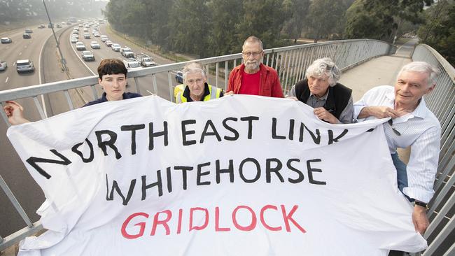 A group of protesters have been banner dropping. Claudia Gallois, Howard Tankey, Don Stokes, Ian Hundley and John Young. Picture: Ellen Smith