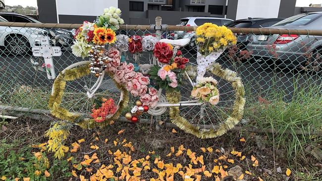 A memorial for cyclist Carolyn Lister near the Royal Brisbane and Women’s Hospital. Picture: Space 4 Cycling Brisbane