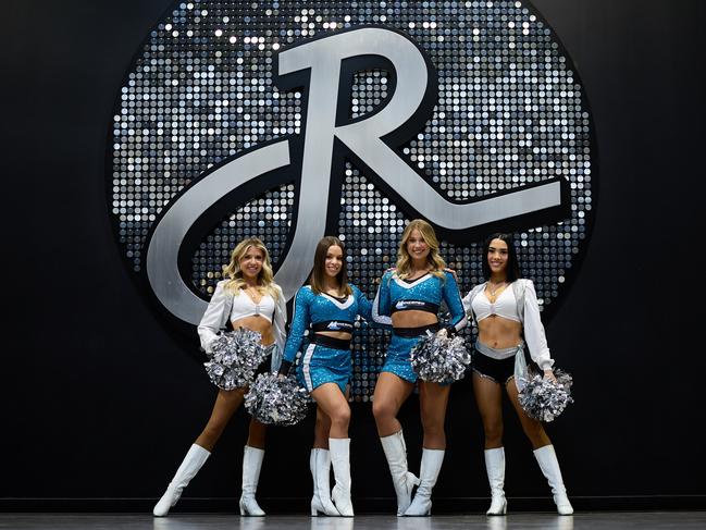 The Cronulla Mermaids and Las Vegas Raiderettes got together in Las Vegas. (L-R) Jordie (Raiderette), Audrey (Sharks), Kylie (Shark) Ellie (Raiderettes). Picture: Supplied