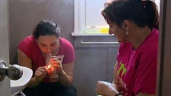 Billie Jo Wilkie pictured smoking a bong on Struggle Street’s first Sydney TV season.