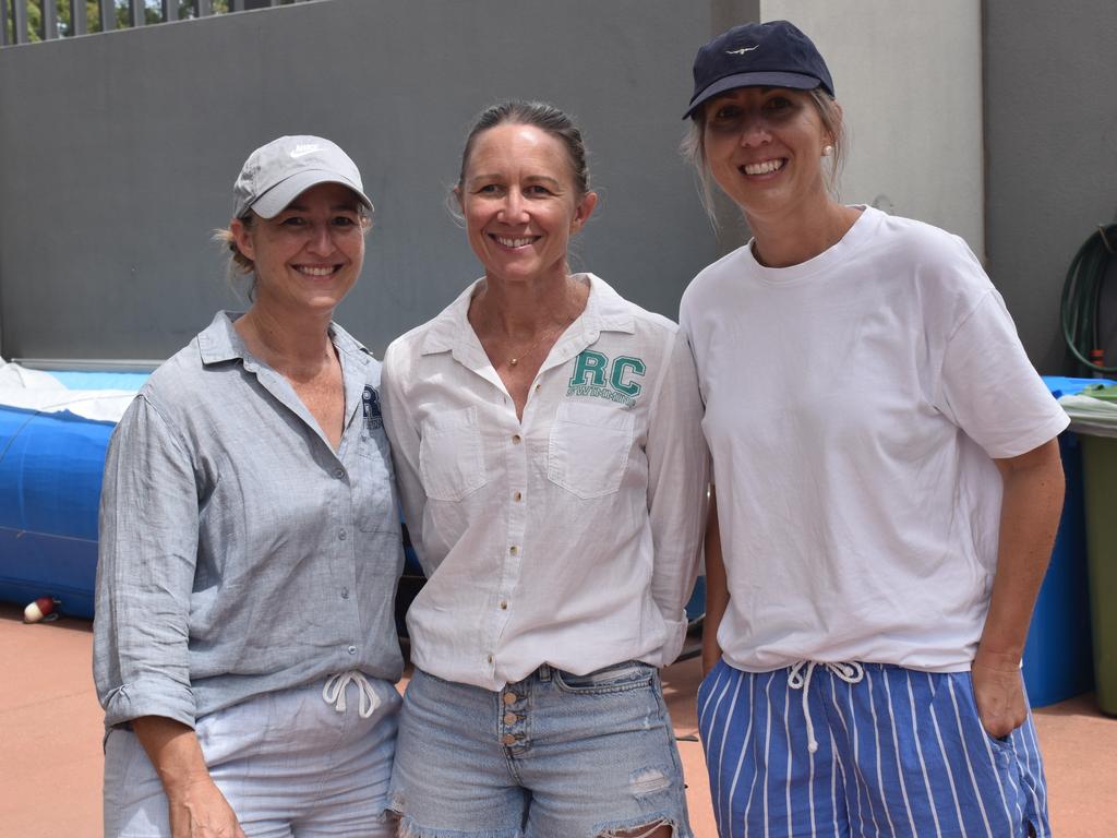 Rocky City supporters Briony Burridge, Michelle Kuss and Kristy Love at the Central Queensland Swimming Championships at the 2nd World War Memorial Aquatic Centre, Rockhampton, on March 1, 2025.