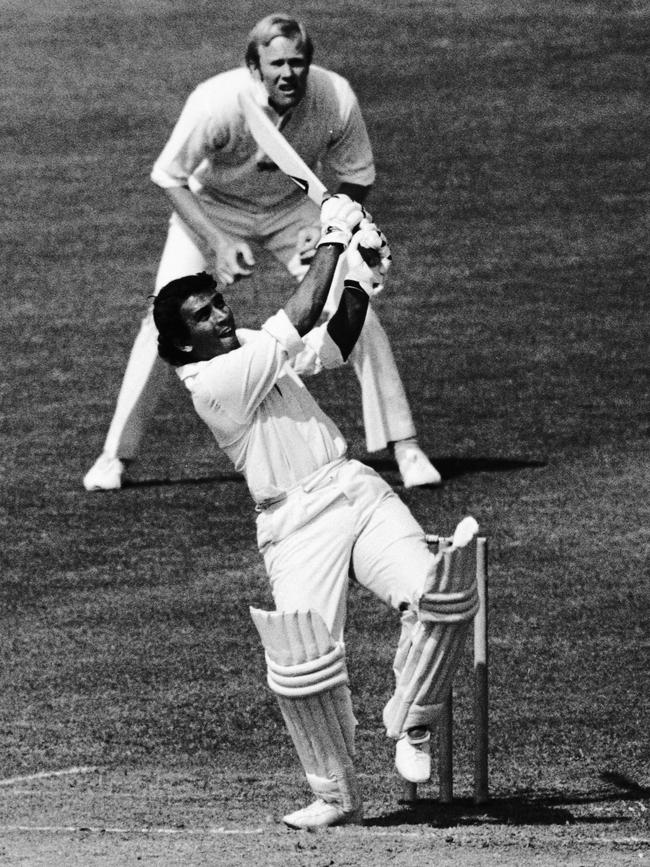 Sunil Gavaskar of India hits out during the first World Cup match at Lord’s in 1975