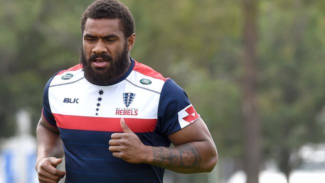 Marika Koroibete training with Melbourne Rebels at Gosh's Paddock. Former Melbourne Storm NRL star Marika Koroibete has his first training session since crossing codes. Picture: Nicole Garmston