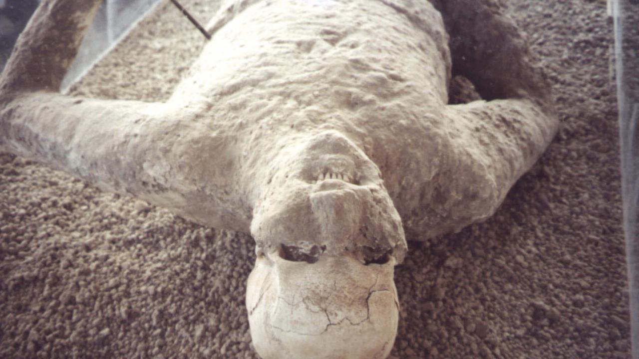ictim of Pompeii's volcanic catastrophe captured in concrete casts. Picture: Supplied