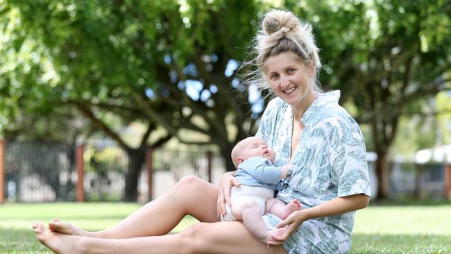 Brittany Keys only spent three hours in hospital after giving birth to son Banjo Shaw. Picture: Tara Croser