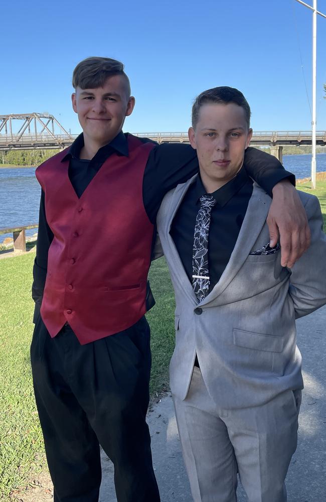 Dusk Burt-Perks and Malachy Walker. Year 12 Macksville High School formal on the banks of the Nambucca River, November 10, 2022. Picture: Chris Knight