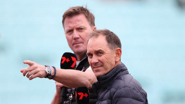 James Brayshaw on deck in London with Justin Langer for the WTC final at the Oval. (Photo by Ryan Pierse/Getty Images)