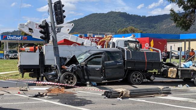 Kilsyth crash at corner of Canterbury and Liverpool roads. Picture: Kiel Egging