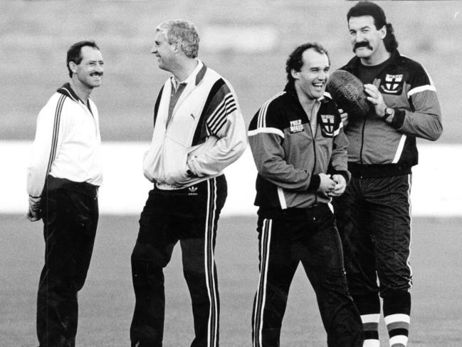 Former St Kilda greats Stan Alves, Peter Hudson, Ken Sheldon, Warren Jones. Picture: John Feder