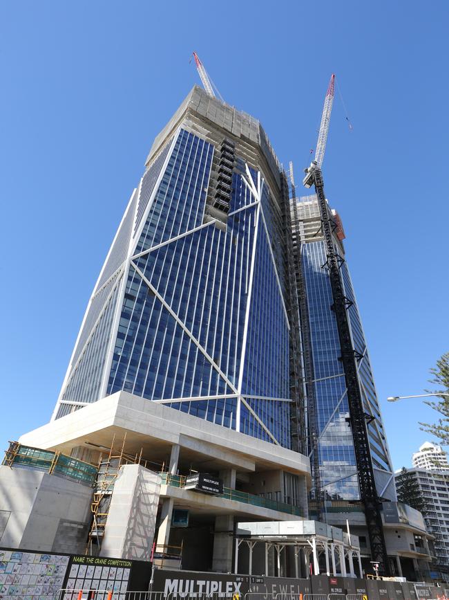 The scene at Jewel worksite at Broadbeach after workers stopped work over safety concerns. Picture Glenn Hampson