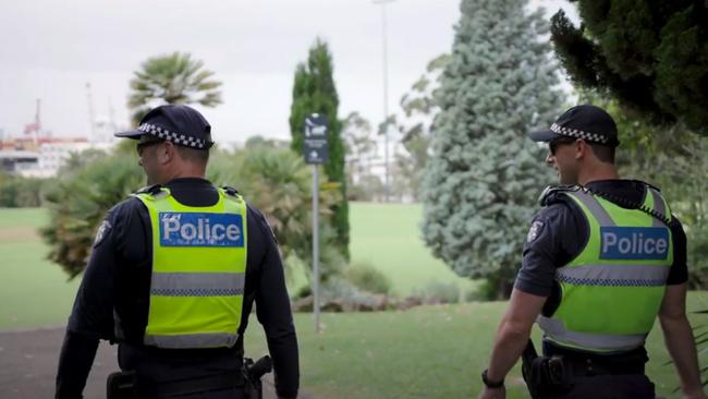 Officers patrolling Melbourne’s north western suburbs as part of Operation Sentinel, which focuses on enforcing social distancing rules at parks, main retail streets and foreshore areas. Picture: Supplied.