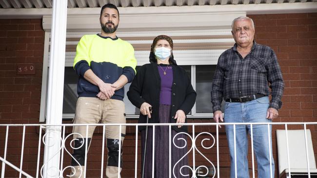 Sami Odeesho and his parents Khoshaba Zaya and Asmar Adam where they are ensconced during Covid. Picture: Christian Gilles