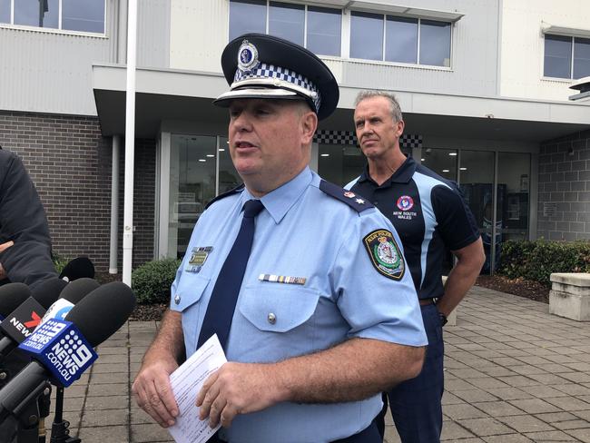 Lake Illawarra Police District Commander Superintendent Dean Smith at a press conference in Port Kembla following the death of two fishermen.