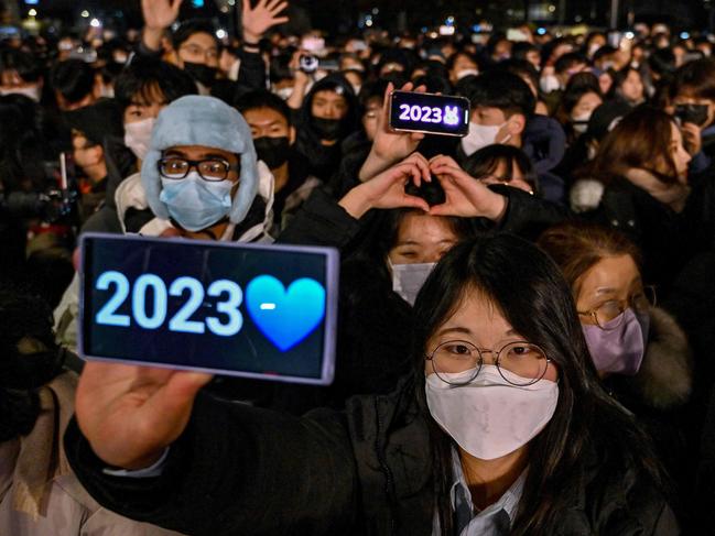 People celebrate the new year in Seoul. Picture: AFP