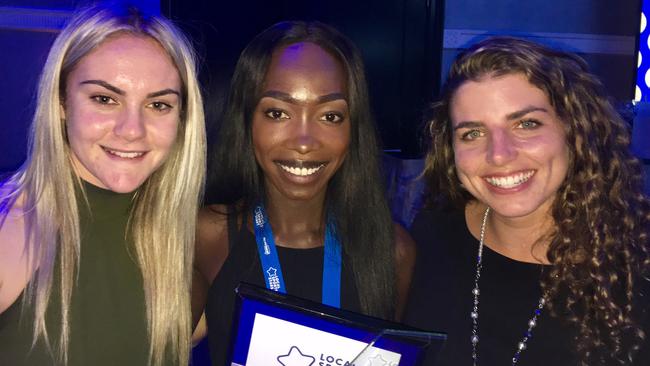 Junior Sports Star overall winner for 2017 Bendere Oboya (centre) with (left) 2016 winner Ellie Carpenter and 2010 winner Jessica Fox. Picture: Trevor Seymour