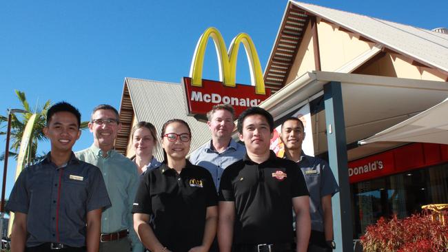 Mark Azul, Michel Muller, Courtney Leifels, Irma Fernandes, Russell Smith, John Espina and Allen Engreso, celebrated the 20 year anniversary of Airlie Beach McDonald's in 2018.