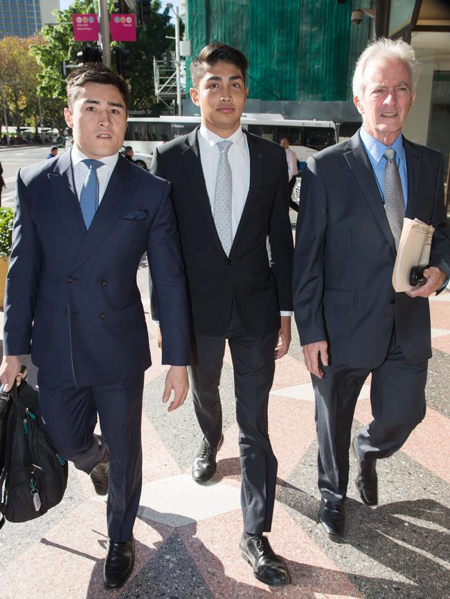 Liam Mendes and his legal team arrive at Downing Centre. Picture: Media Mode