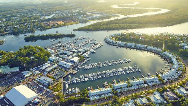 An aerial view of the 27th Sanctuary Cove International Boat Show held on the Gold Coast in May, 2015