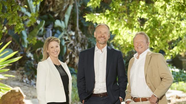 Squadron Energy CEO Eva Hanly, CWP Renewables CEO Jason Willoughby and Chairman of Tattarang Dr Andrew Forrest AO. Picture: Frances Andrijich