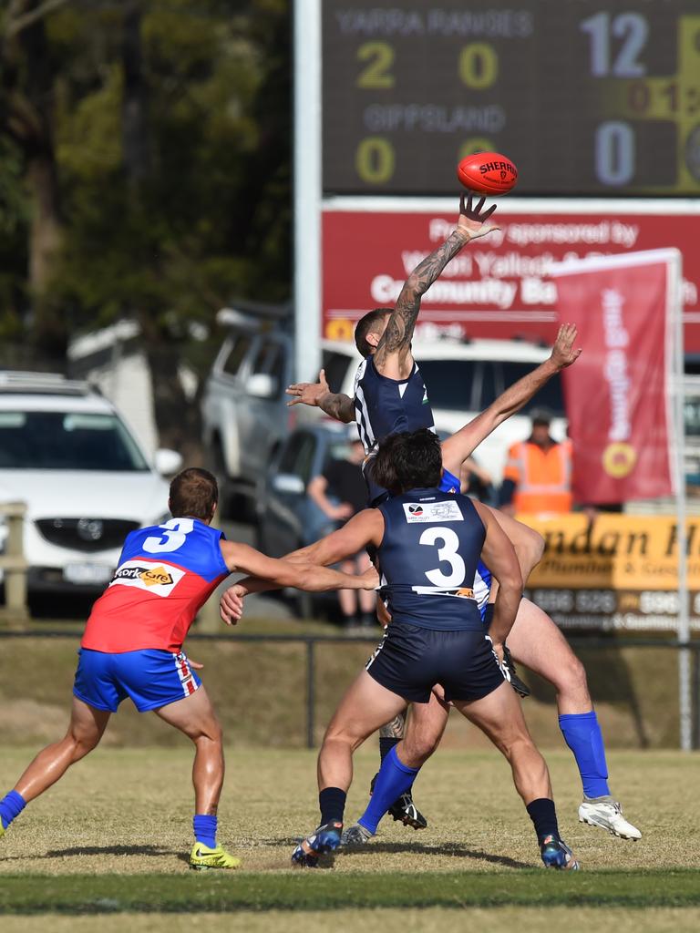 Flying high at Woori Yallock Reserve. Bendigo has long been a backer of grassroots football. Picture: Lawrence Pinder