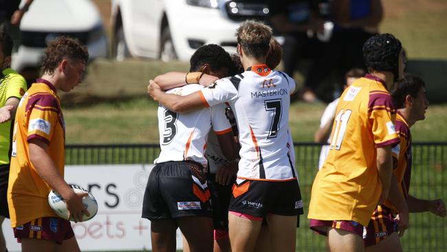 The Tigers celebrate a try. Picture: Warren Gannon Photography