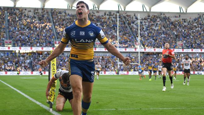 Mitchell Moses made history as the first tryscorer at Bankwest Stadium. Picture: Dean Lewins