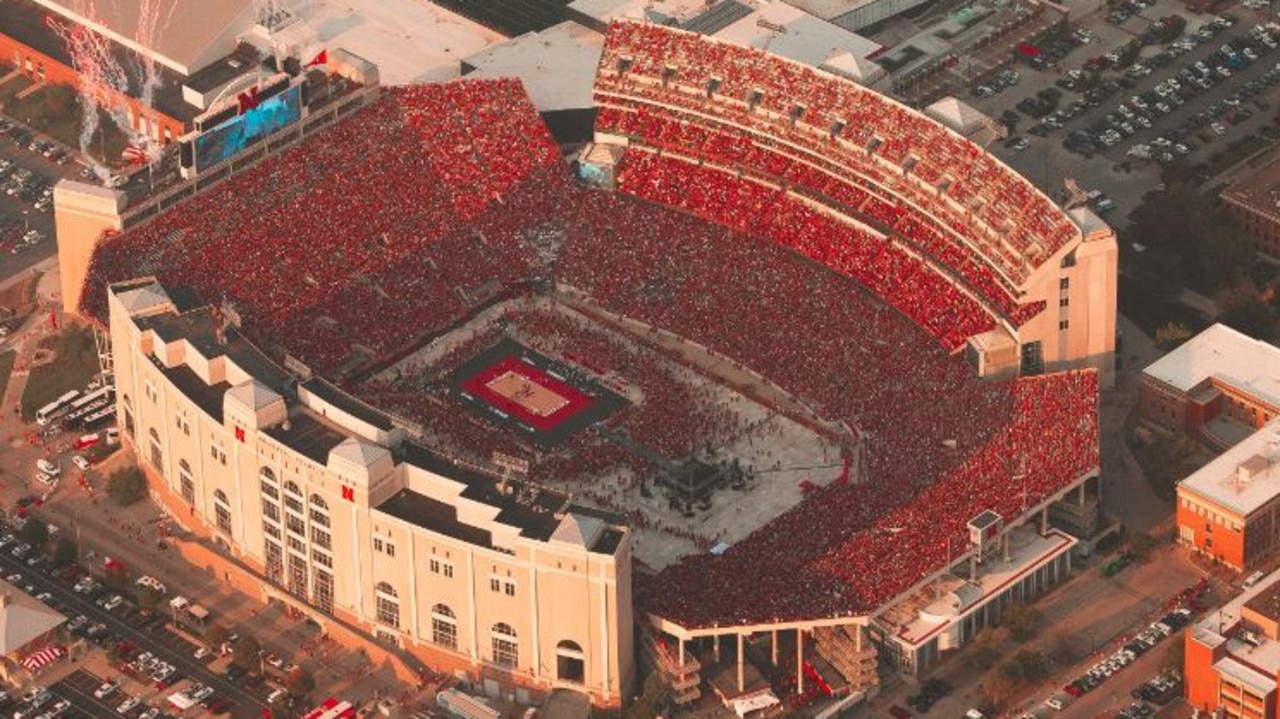 An aerial view of Nebraska's Memorial Stadium during the match. Picture: Nebraska Athletics