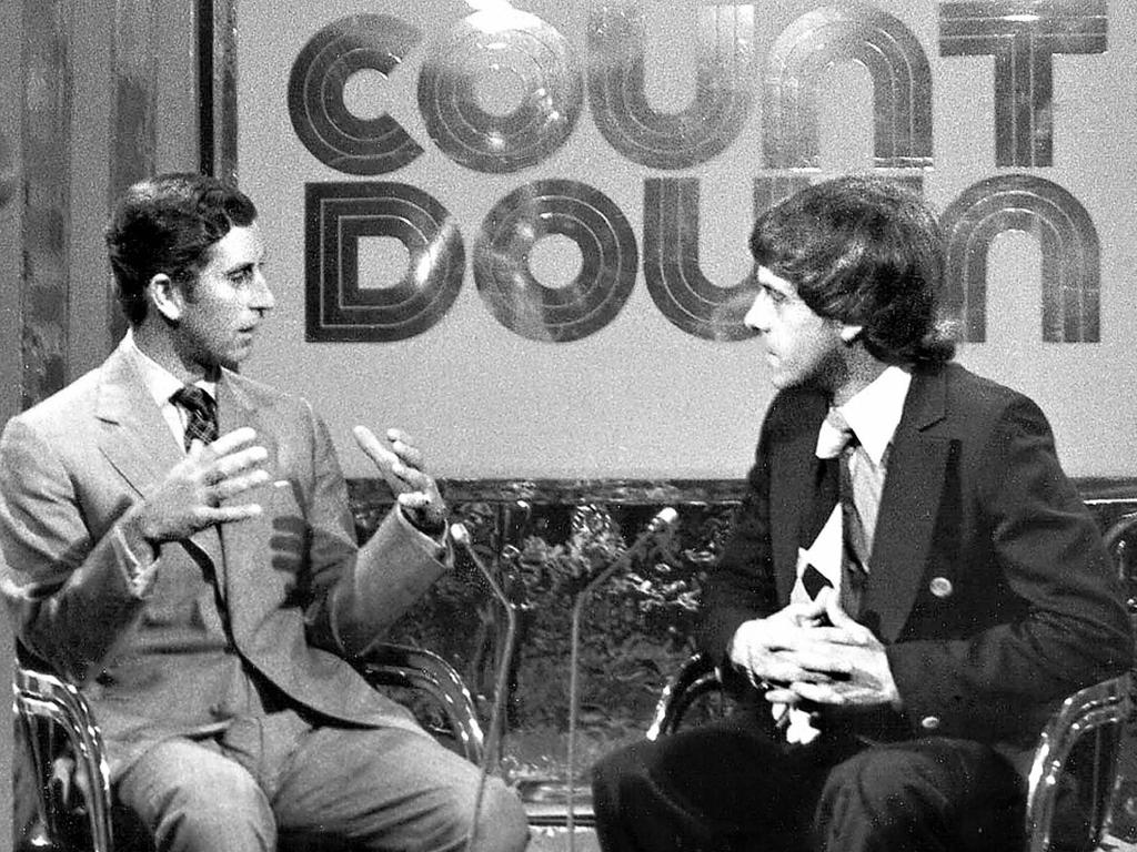 Prince Charles is interviewed by host Ian “Molly” Meldrum on Countdown during the royal’s 1977 visit. Picture: Supplied