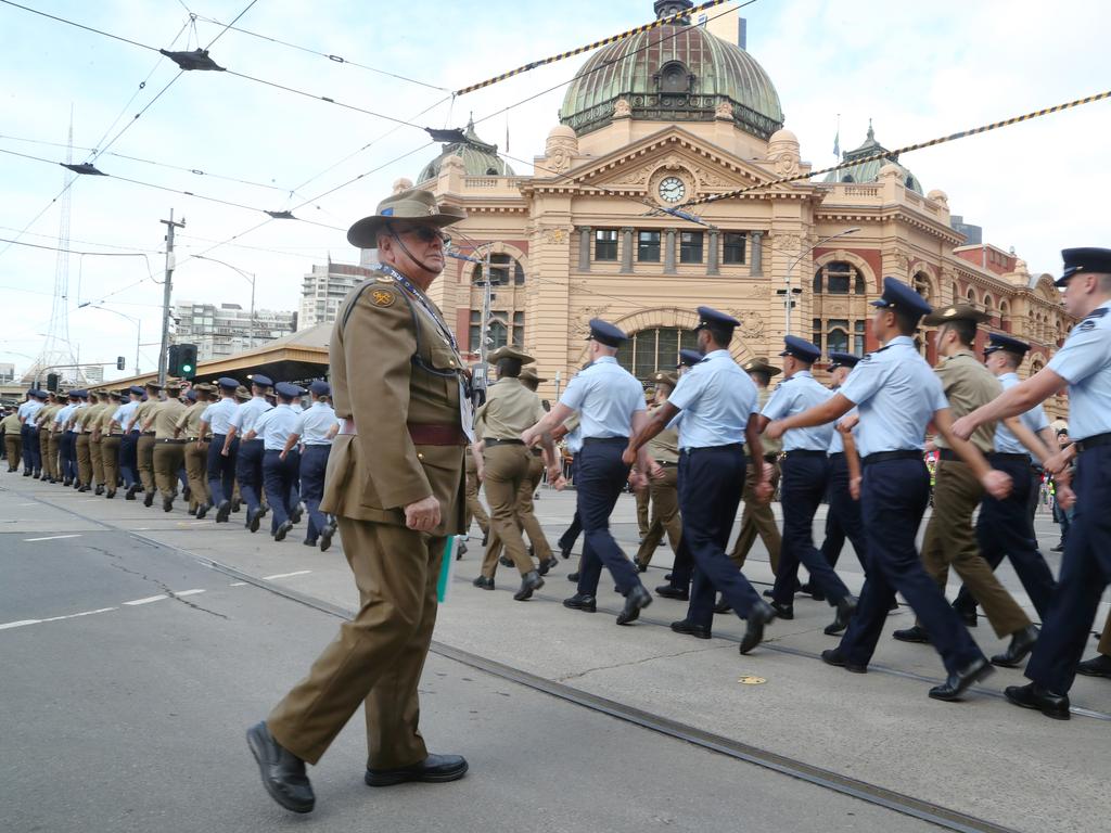 The Anzac Day parade in Melbourne. Picture: David Crosling