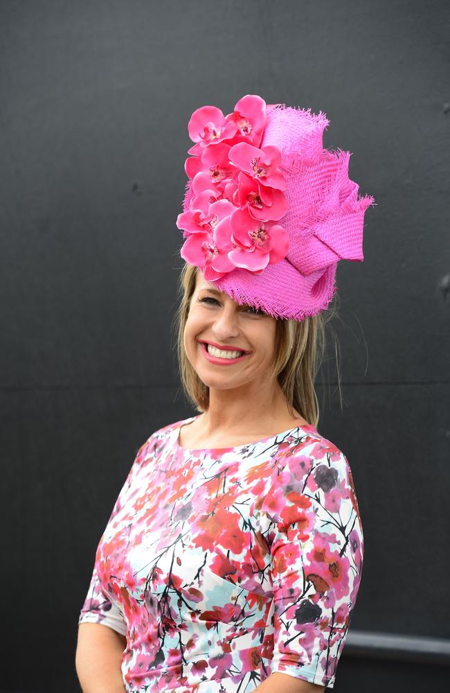 Mariana Boras all dressed up at Flemington Racecourse on Melbourne Cup Day 2014. Picture: Stephen Harman