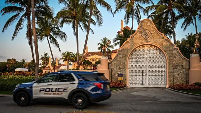 A police car is parked outside the Mar-a-Lago Club, home of former US President Donald Trump. Picture: Giorgio Viera/AFP