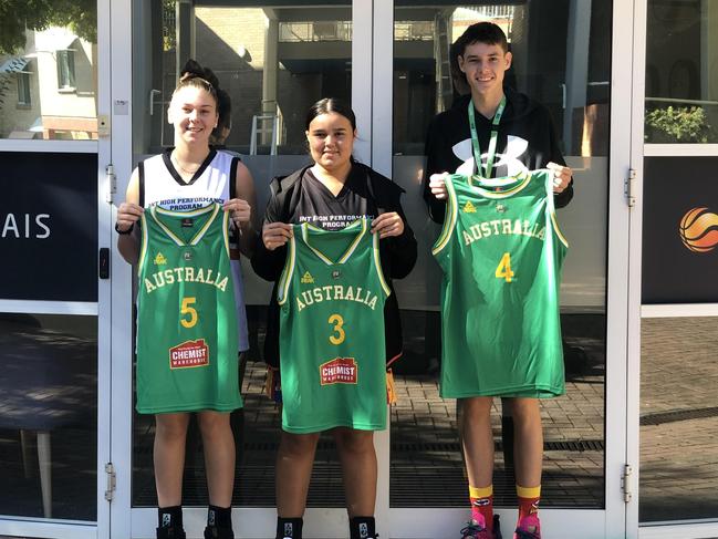 Jayla Thorne, Kaylani Duggan-Cole and Lachlan O’Brien before representing Australia in Canberra. Picture: Supplied
