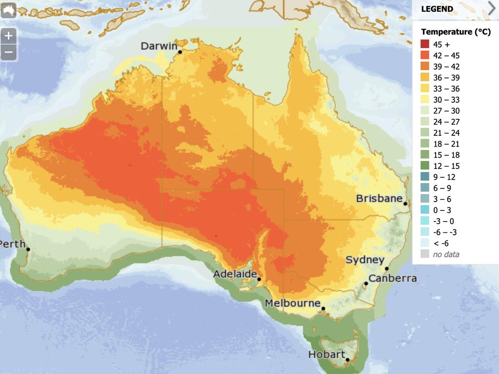 Daily maximum temperatures on Friday, November 10. Picture: BOM