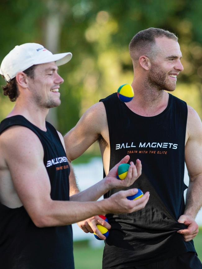 Lachie Neale, who is also part of Ball Magnets, with Tom Mitchell. Picture: Supplied